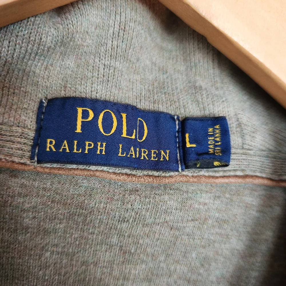 Polo Ralph Lauren Sweater Preppy Shawl Collar Elbow Patch L/S Pullover Knit Sz L